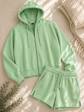 Universal Thread Mint Lounge Set Cropped Hoodie Shorts Cozy Casual Size Large